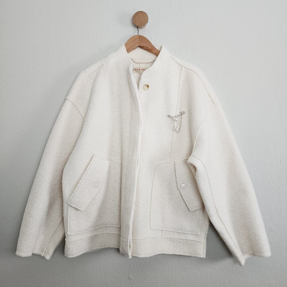 Free People NWT Ivory Willow Brooch Embellished Bomber Jacket Medium